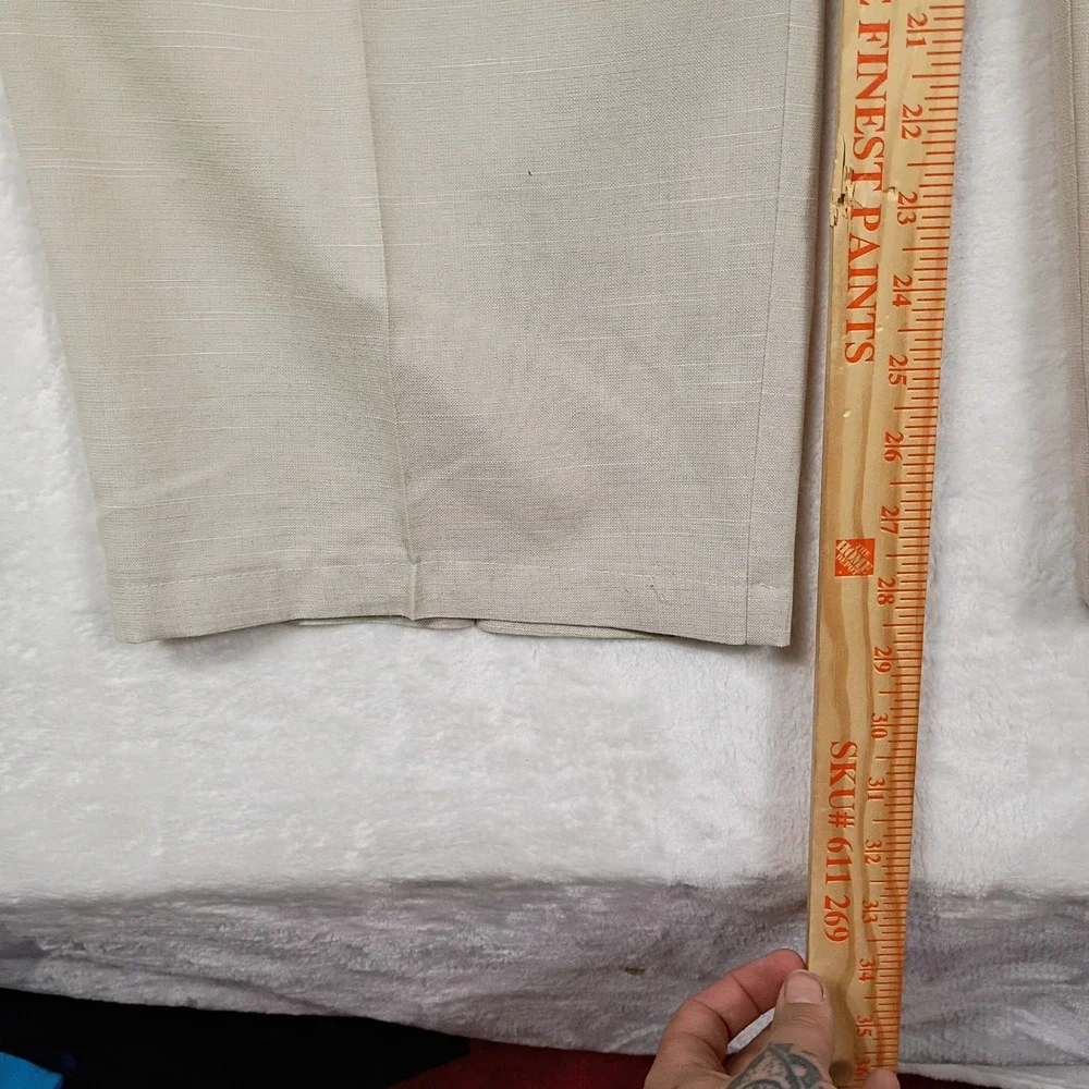 Haggar Dress Pants Men 44x30 Tan Pleated Linen Blend Vintage 90s Work Trousers